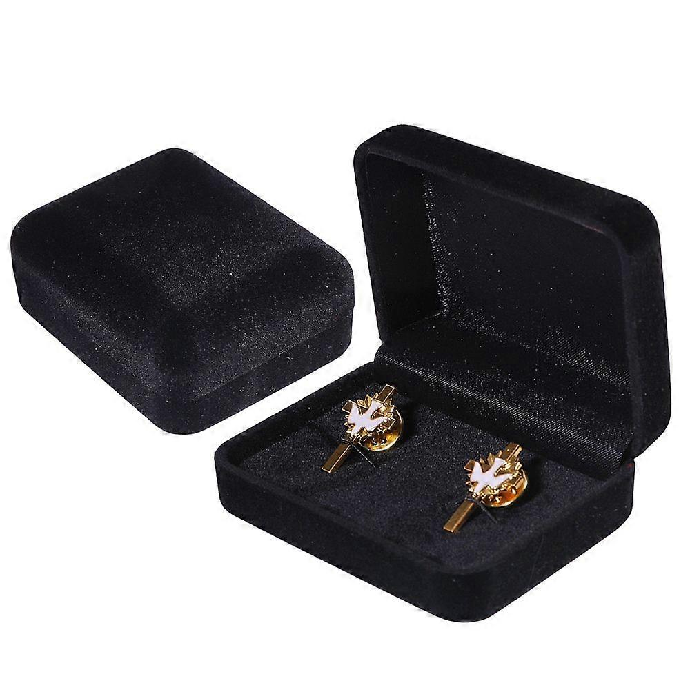 Flocking Resin Tie Clip Gift Storage Boxes Rectangle Black 7.6x6.1x3.1cm