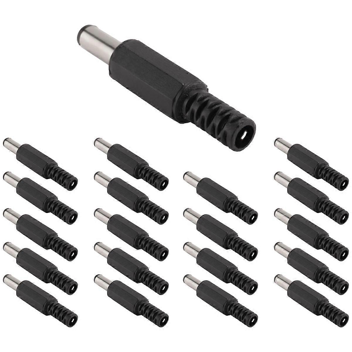 20 Pcs Negro 2.5mm x 5.5mm DC Power Macho Plug Jack Adapter