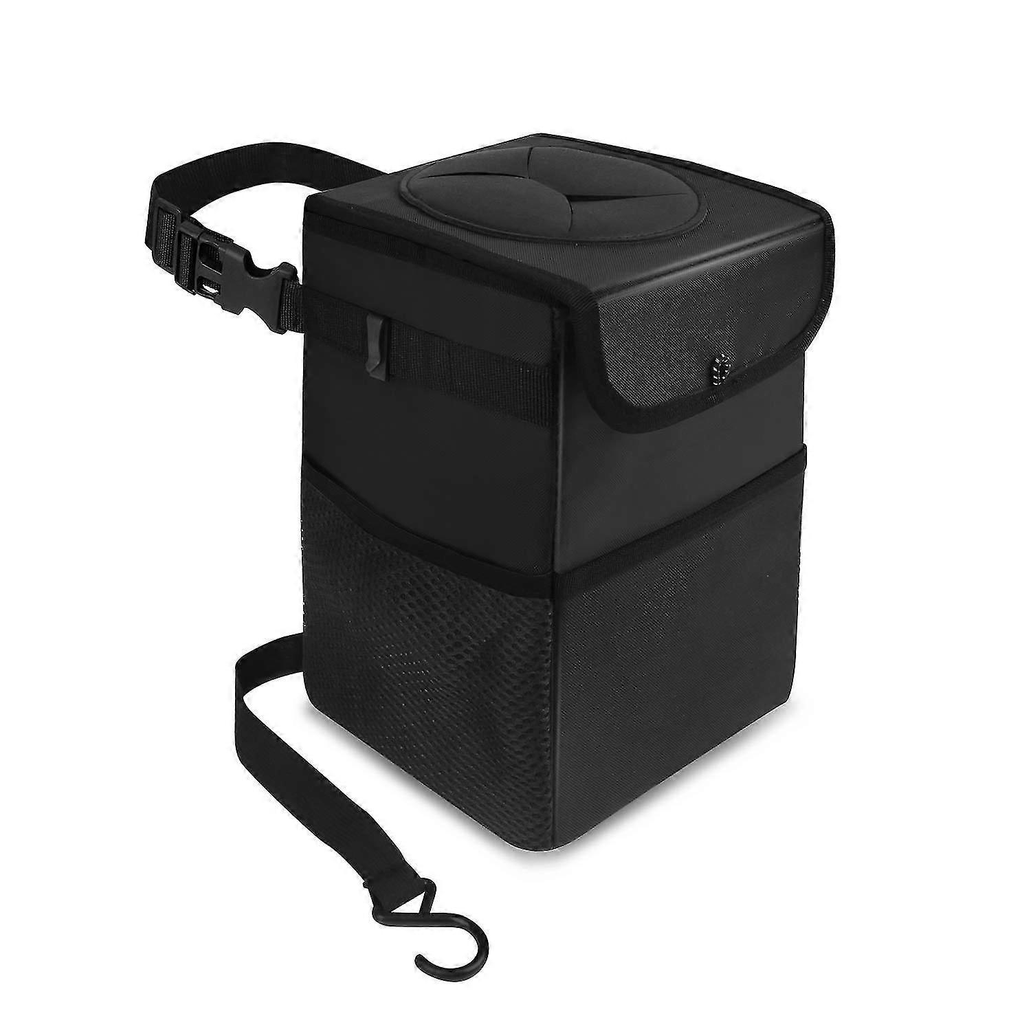 Car Trash Bag Automotive Garbage Can With Lid,foldable Vehicle Trash Bin Container For Car With Storage Pockets,waterproof Leak-proof,black