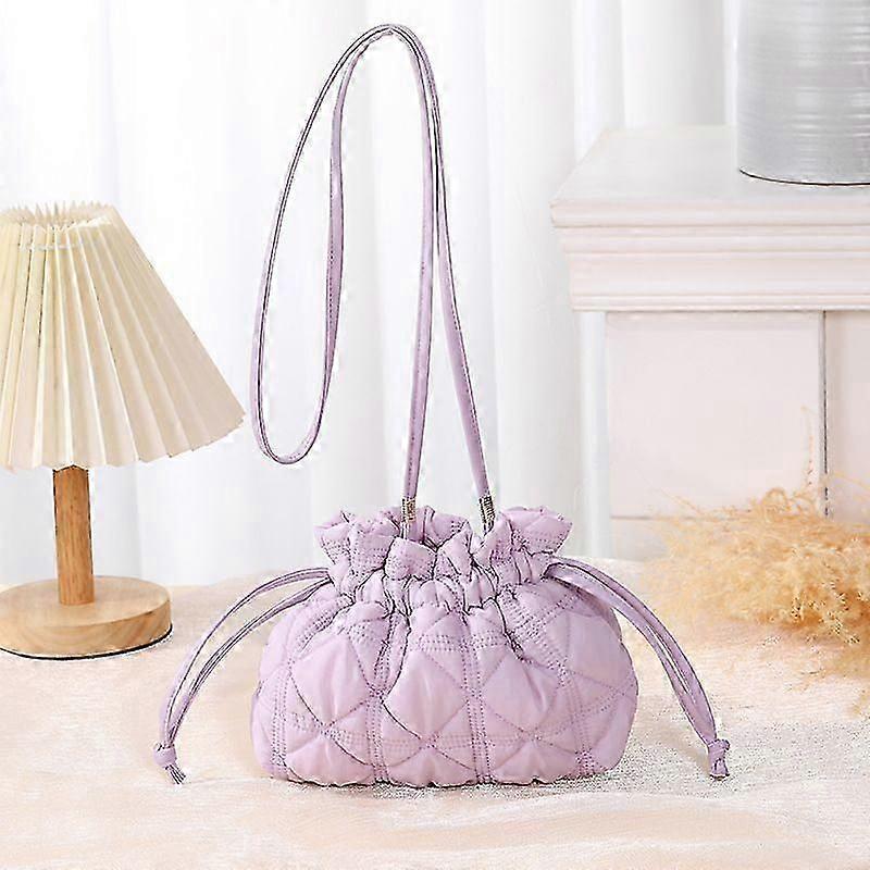 Simple Rhombus Drawstring Bundle Pleated Bucket Bag Women's Nylon Cloud Shoulder Bag Lightweight Dumpling Bag