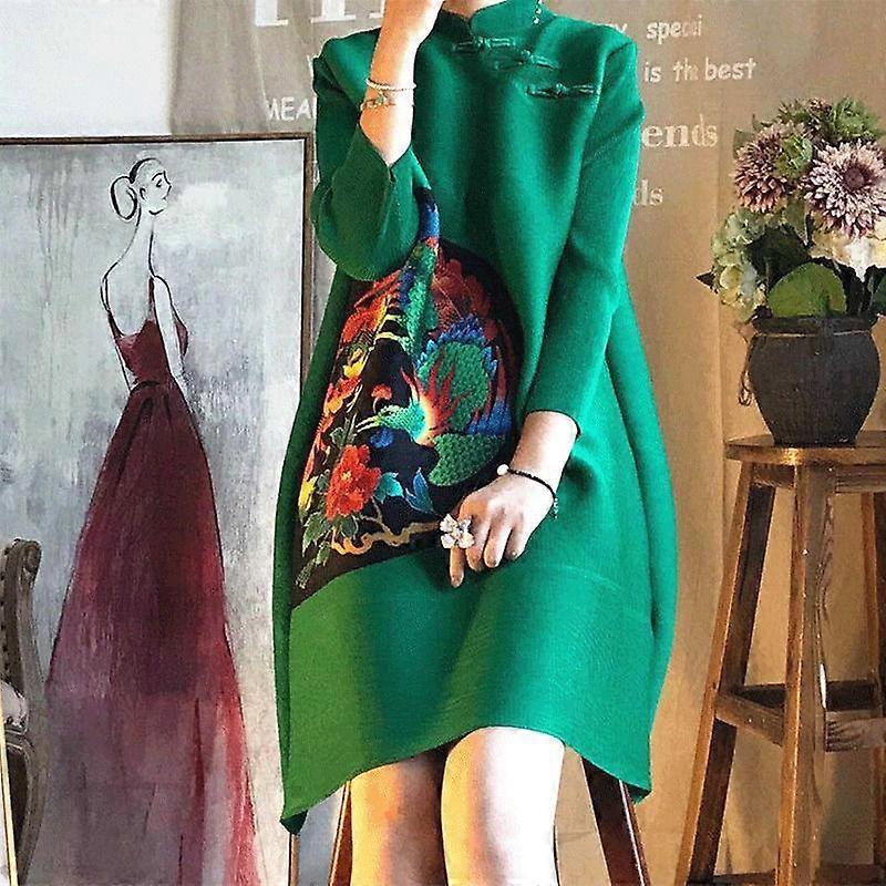2022 New Spring Chinese Style Pleated Dress Is Thin And Loose Large Size Dress