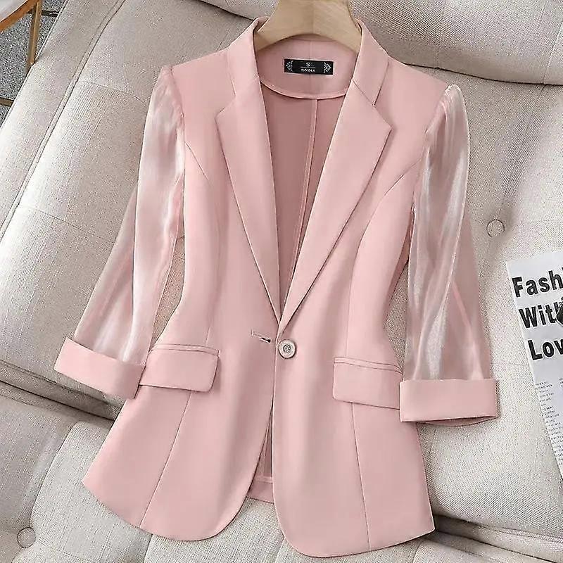 Pink Suit Women's Three-quarter Sleeve Thin Suit Jacket Summer Casual Plain Suit