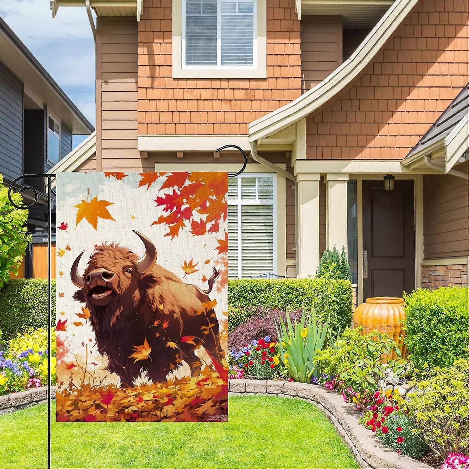 Bandeira de Jardim Bison-Fall Home Garden Welcome Maple leaf Yard Flag, 28x40 Polegadas, Dupla Face para Outdoo