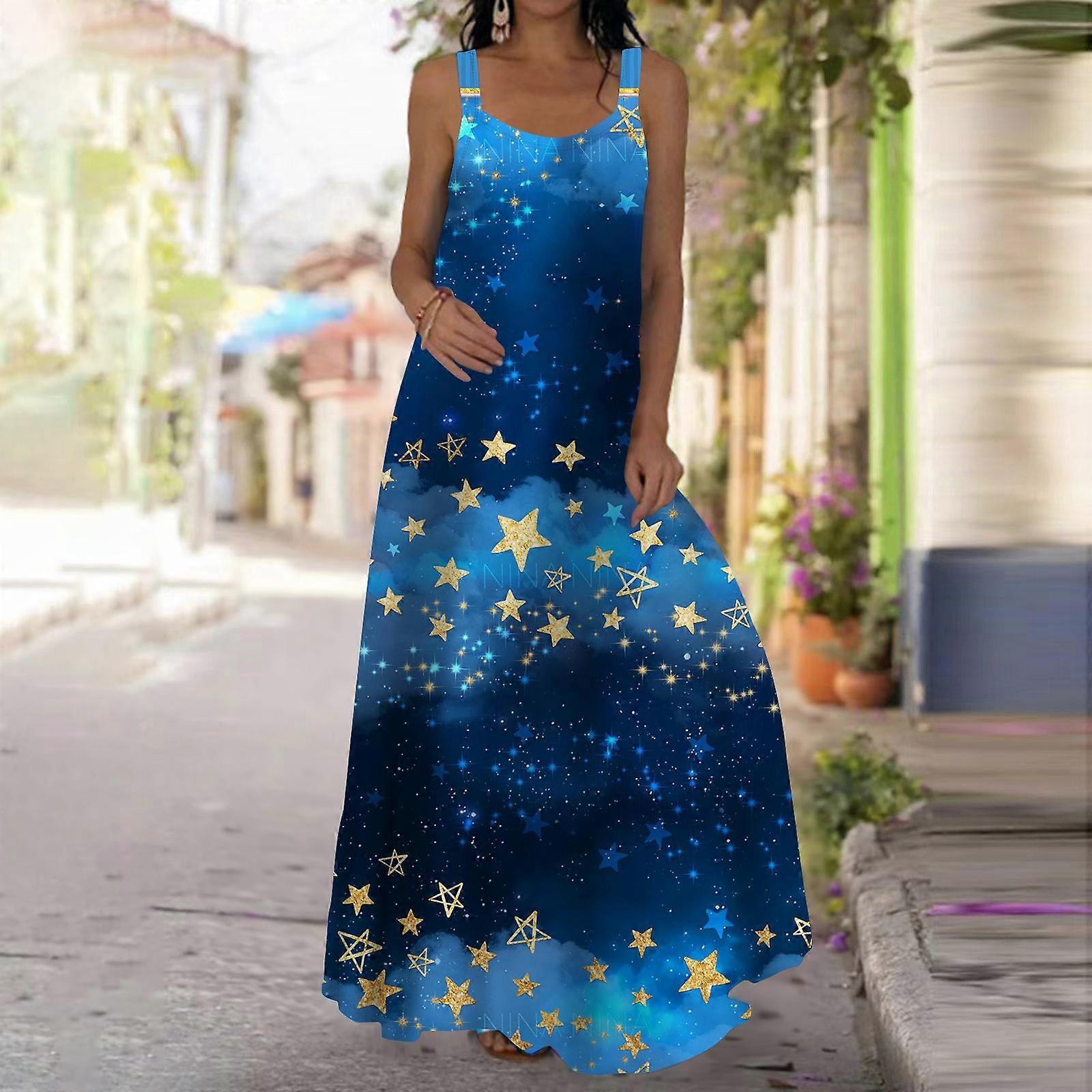 Damklänning Maxilång klänning Färgglad fyrverkeriklänning Vår & Sommar V-ringning Fritid Semester