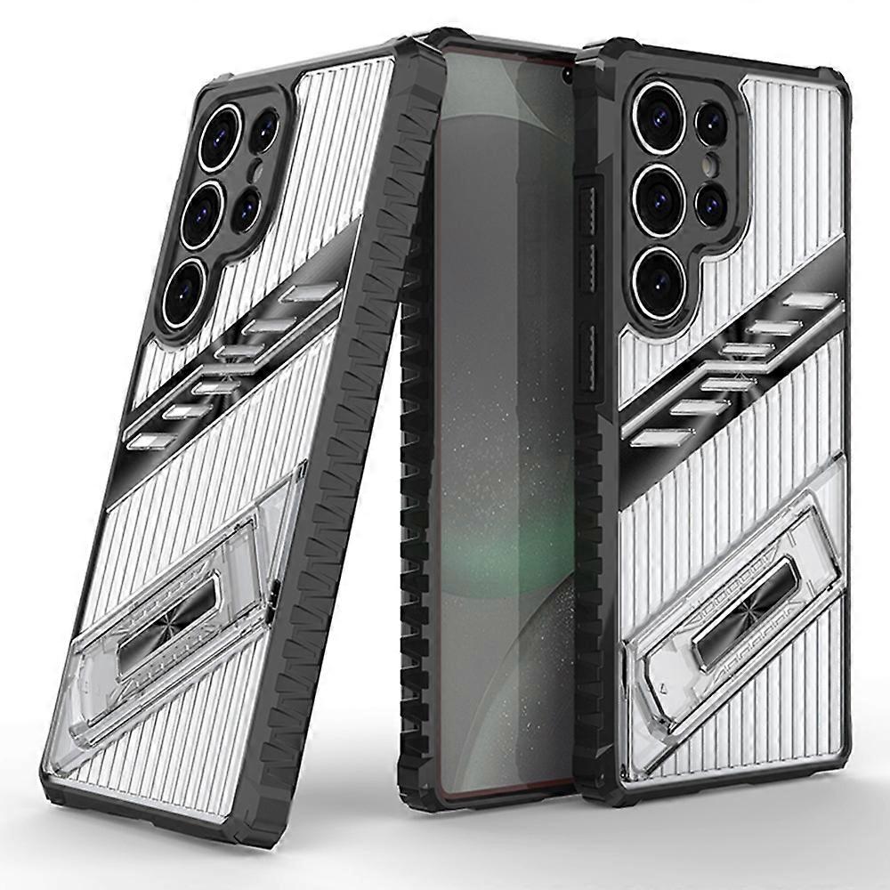 AS For Samsung Galaxy S25 Ultra Case Folding Kickstand PC TPU Anti Drop Phone Cover - Transparent Bl