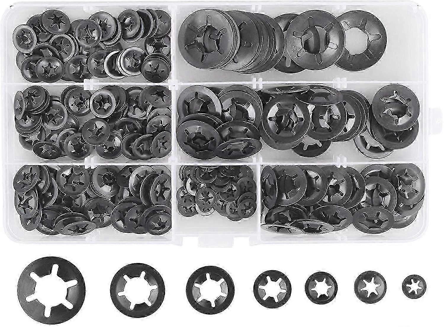 280 Pcs Lock Washers Lock Washers, Steel Lock Washers Quick Lock Washers M3 M4 M5 M6 M8 M10 M12, 7 Sizes, Black