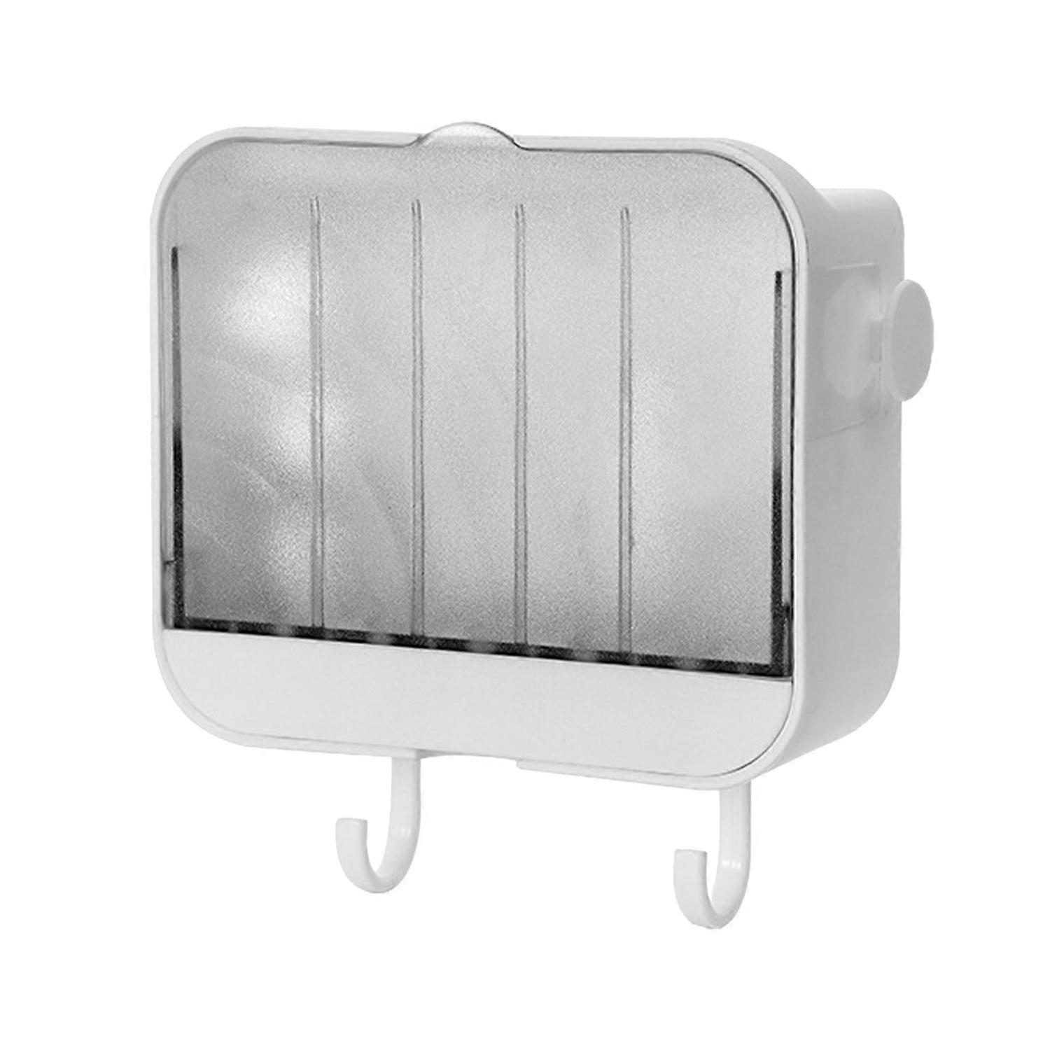 Wall Mounted Soap Box Self Draining Dustproof Wall Soap Holder Tray with Lid Hooks for Bathroom Laun