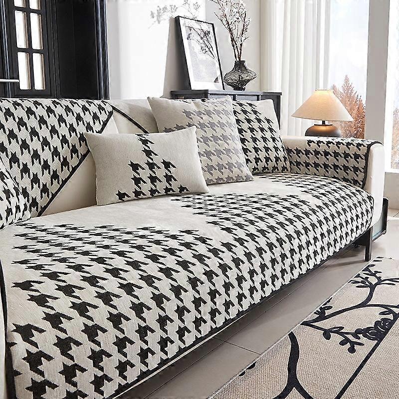 Qianniao Grid High End Sofa Cushion Chenille All-season Universal Anti Slip Sofa Mat Simple Modern Furniture Protective Cover