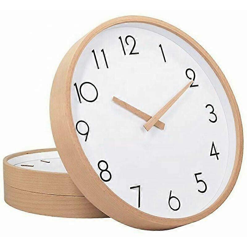 Silent solid wood art clock, simple design, for bedroom