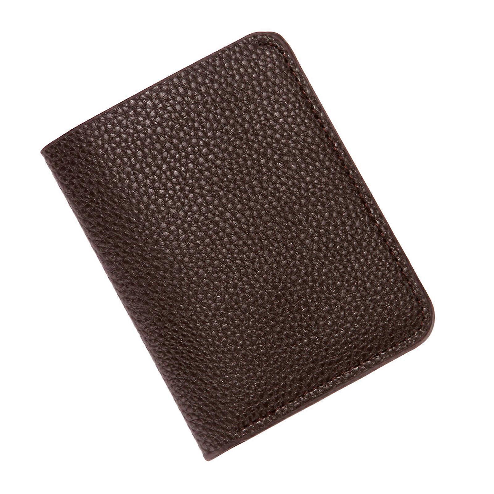 Stylish Short Litchi Pattern Card Holder Wallet License Holder with Multiple Slots Convenient for Business & Students  coffee color
