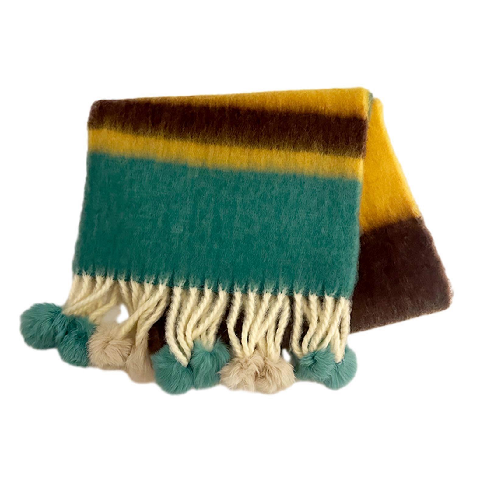 Femmes Écharpe Hiver Foulards Arc-en-ciel Pompons Écharpe Classique Cachemire Feel Écharpe Châle Fille Tenue Temps froid Long Écharpe jaune vert