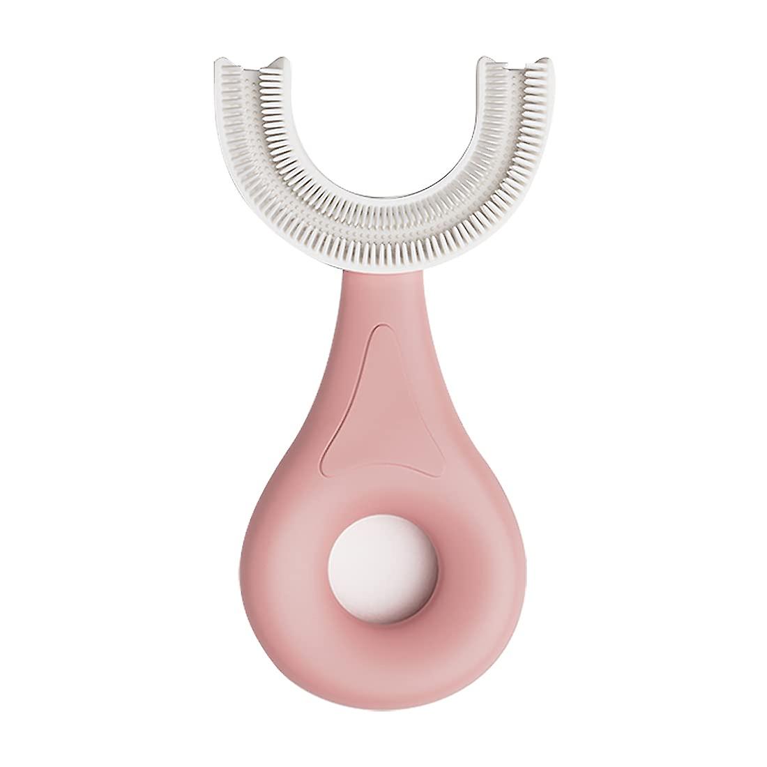Kids U-Shaped Toothbrush Food Grade Soft Silicone Brush Head Pink 2-6 Ages