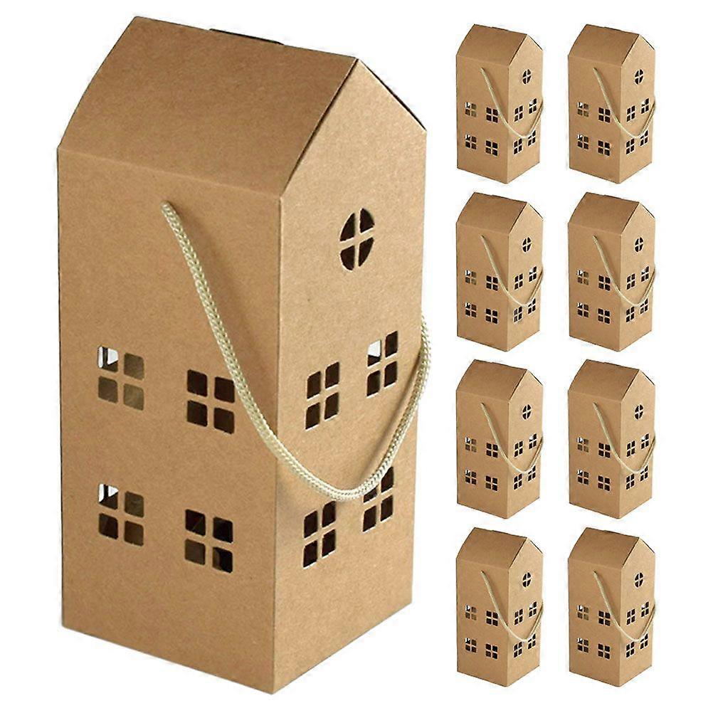 10pcs House Shaped Paper Boxes Handheld Present Bags Multi-function Candy Boxes for Party