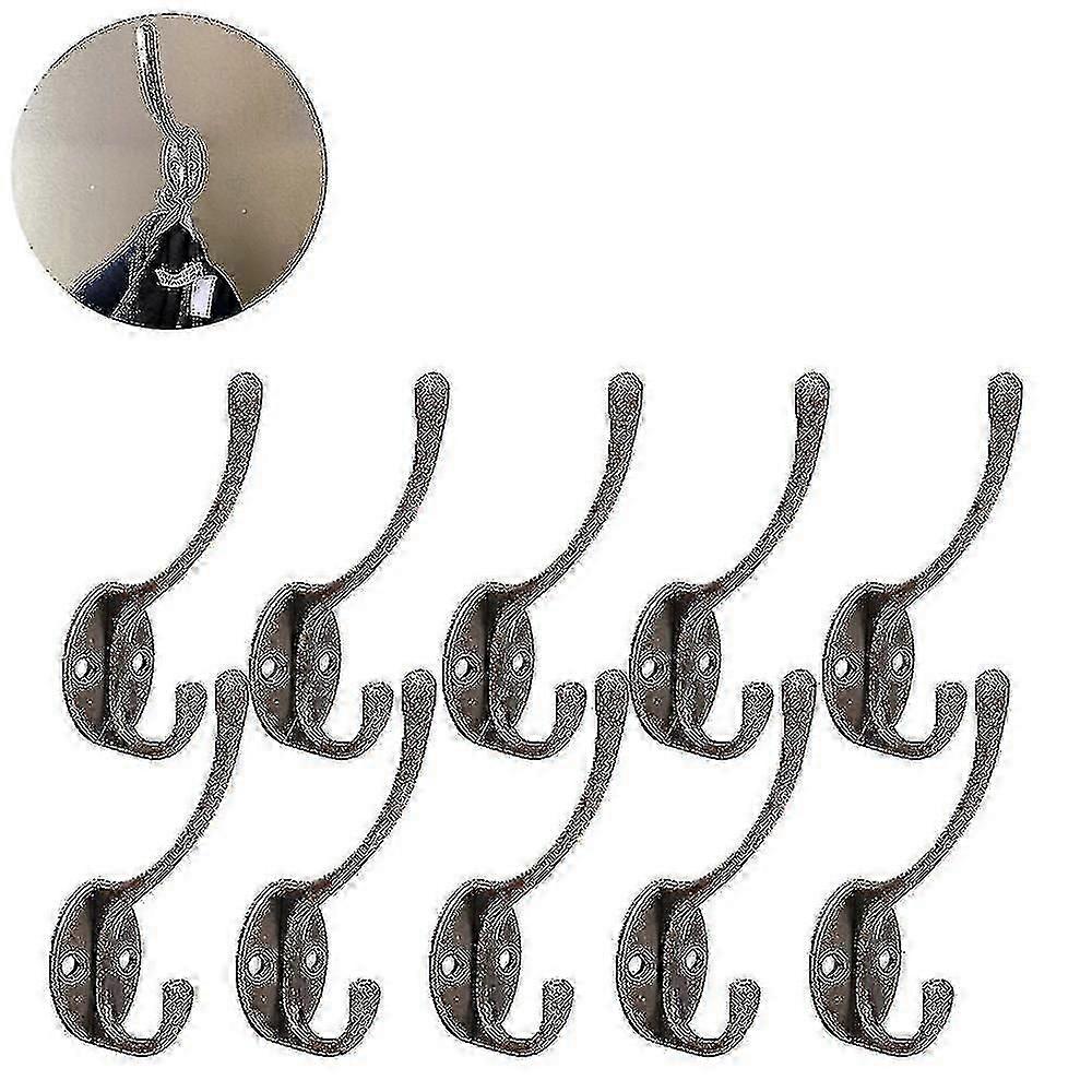 10 Pack Rustic Coat Hooks Wall Mounted Heavy Duty Dual Hooks