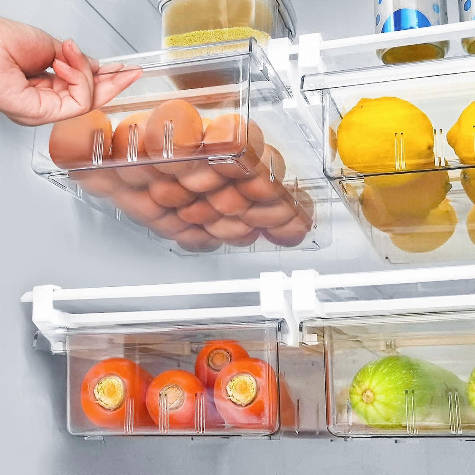 2 Pack Clear Fridge Drawer Organizer for Food Storage 4-Grid Size