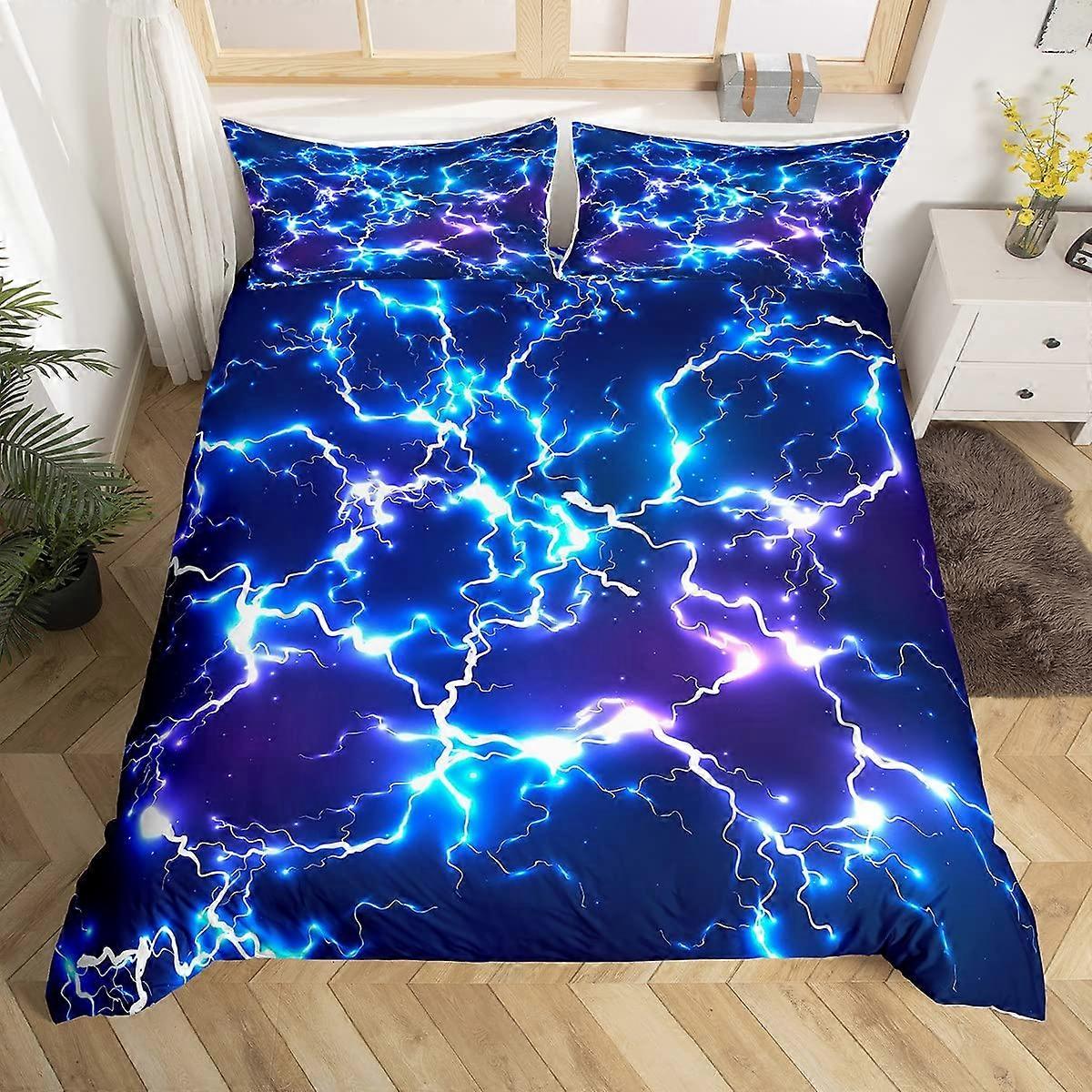 Blue Lightning Duvet Cover Twin Size Modern Cool Bedding Set for Room Decor and Home Essentials