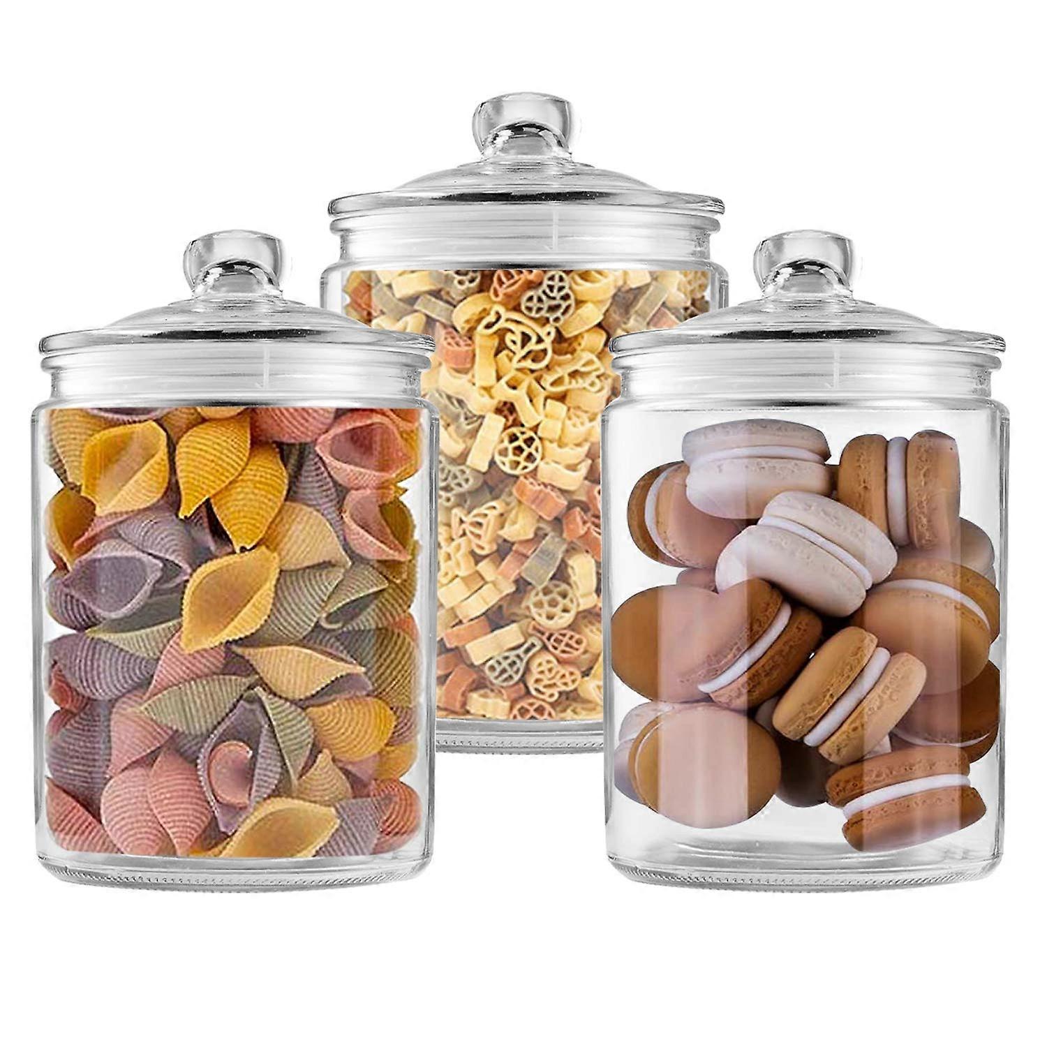 Glass Jars 64 oz, Clear Food Grade Candy Jars with Lid, Durable Storage Containers, 3 Pack for Household Use