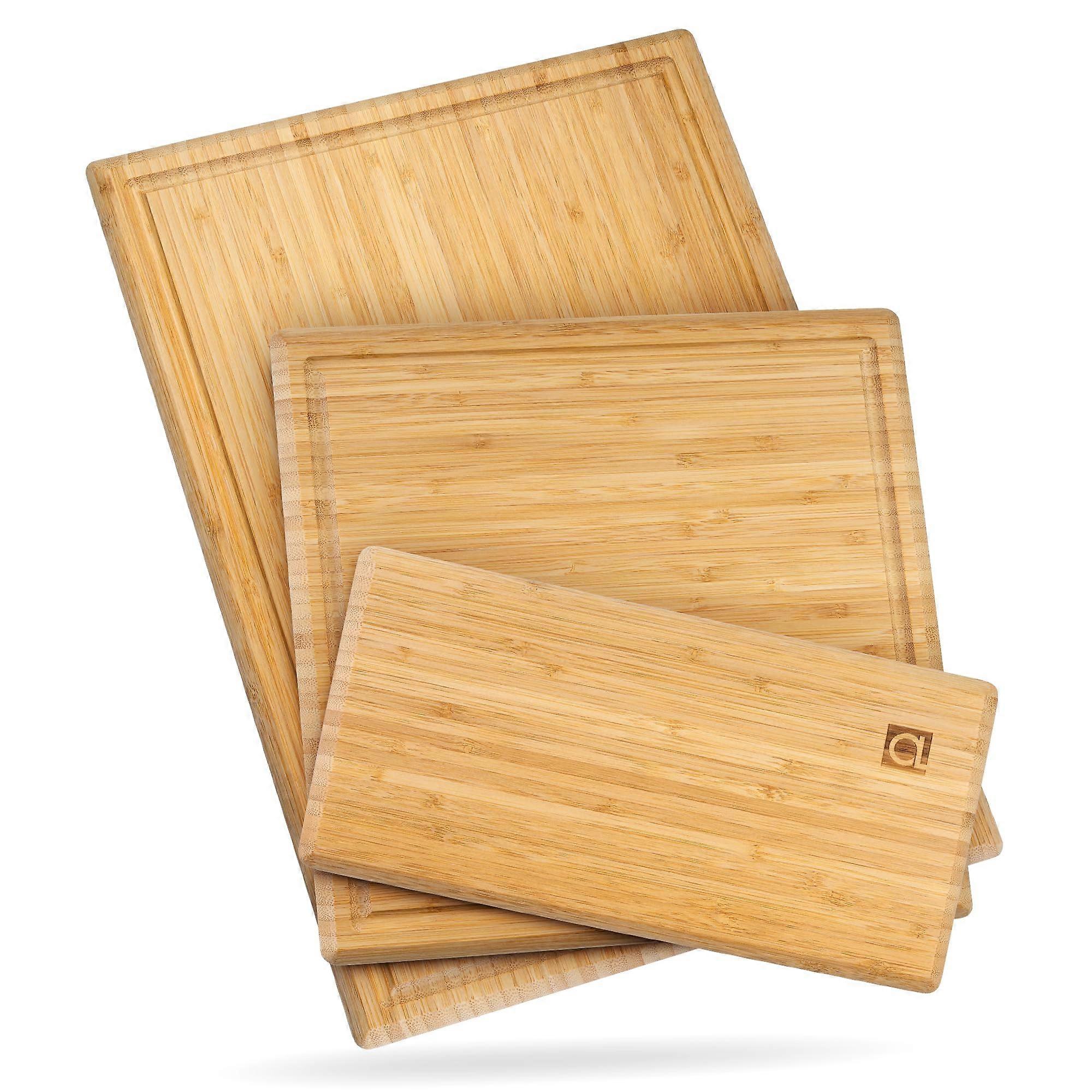 Bamboo Cutting Board Set of 3 with Juice Groove - Organic Wooden Chopping Board for Meat, Vegetables, Cheese