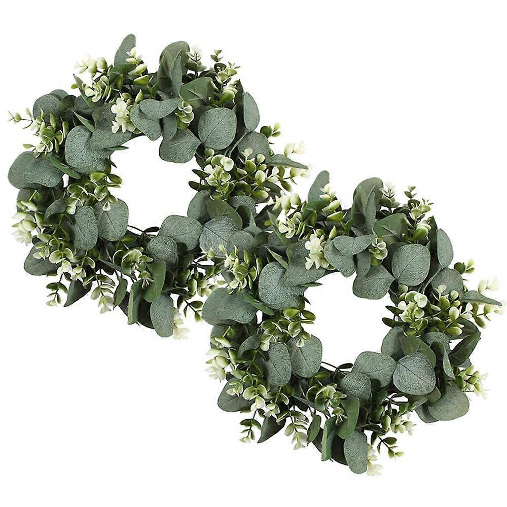 Artificial Eucalyptus Wreath 11 Inch Set of 2, Green Leaf Farmhouse Wreath for Front Door and Window Decoration