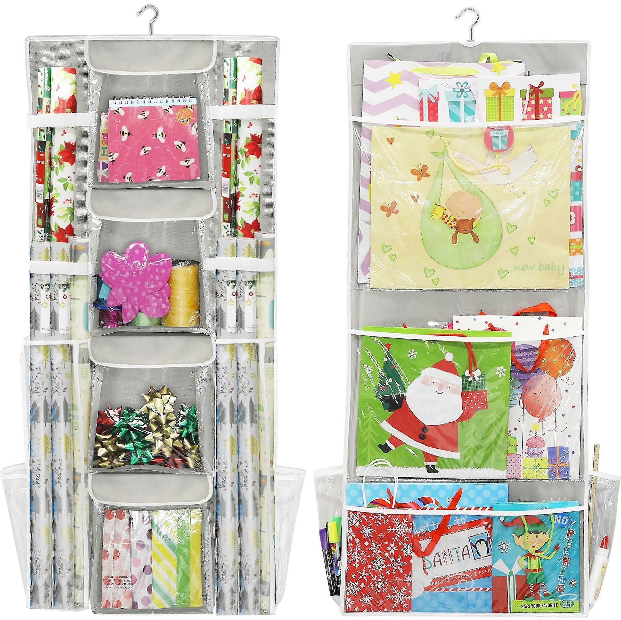 Hanging Gift Wrap Organizer with Storage Pockets Double-Sided for Home Use