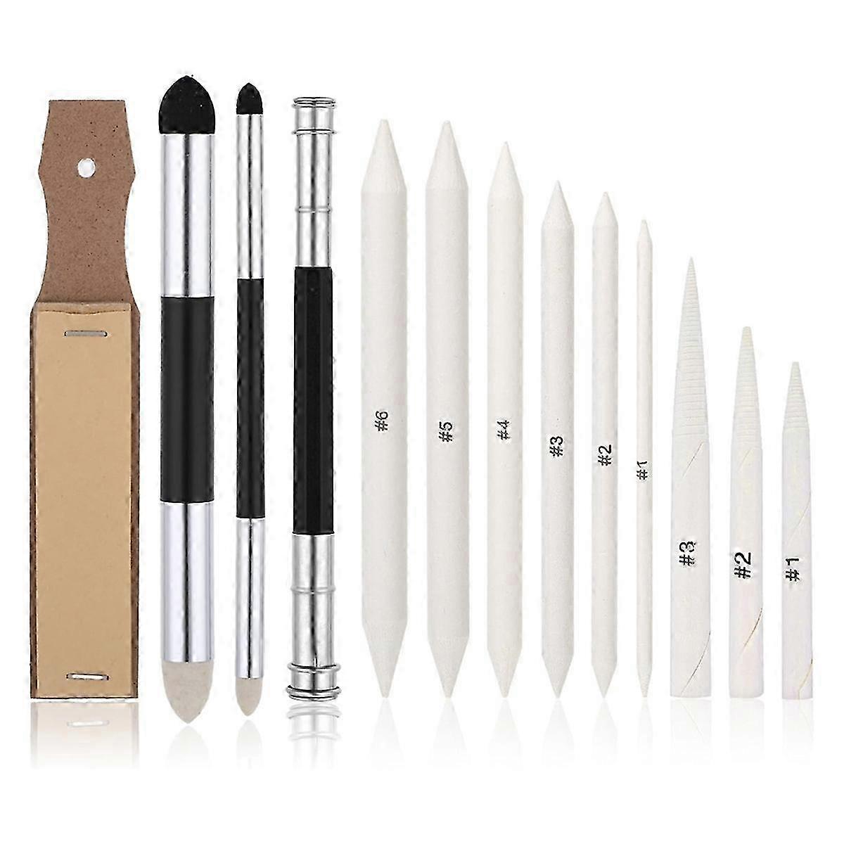 13PCS Drawing Blending Stump with Blending Sponge Pens and Sandpaper Pencil Sharpener Blending Sticks