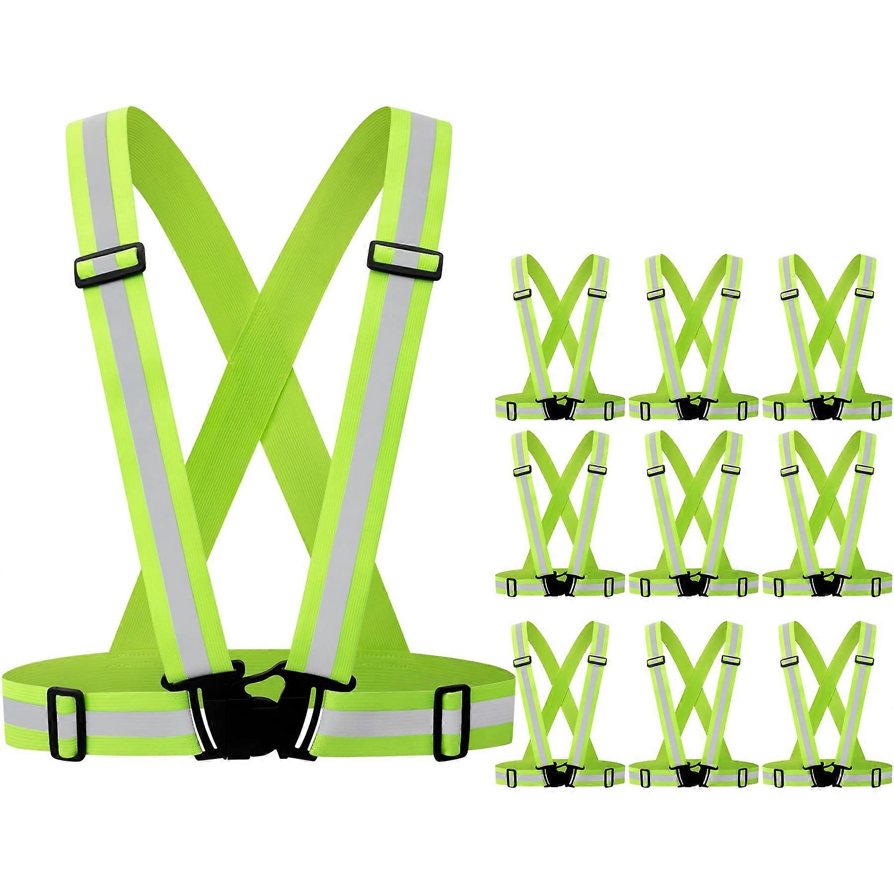 10 Pack Reflective Running Vest - Safety Gear with High Visibility Adjustable Belts for Night Walking Men Women Kids