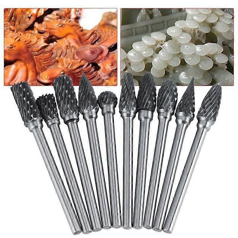 10pcs Rotary Burrs Carbide Files Burr Set 3mm Shank 6mm Double Cutter Head Diameter---SHY