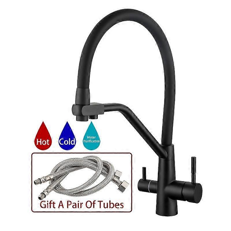 Kitchen Tap with Flexible Spout, 3 in 1 Sprayer for Sink Mixer and Water Filter Purifier, Brushed Gold