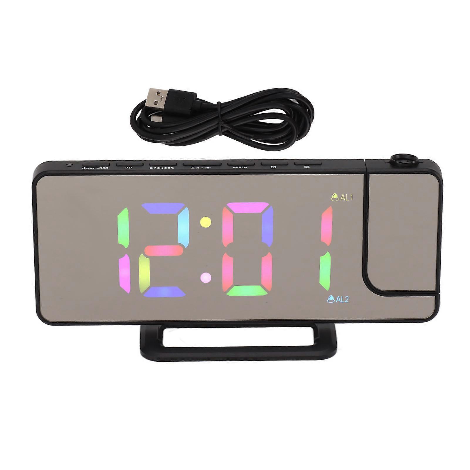 Digital Clock RGB LED Large Screen Mirror Projection Multifunctional Table Electronic Alarm