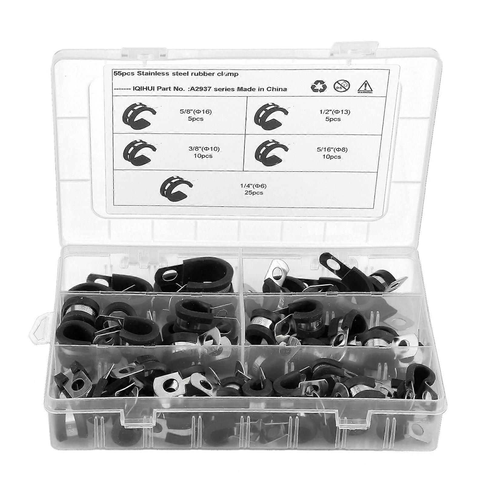 55Pcs Cable Clamp RType Cushioned Insulated Stainless Steeel for Car Boat Hose Pipe