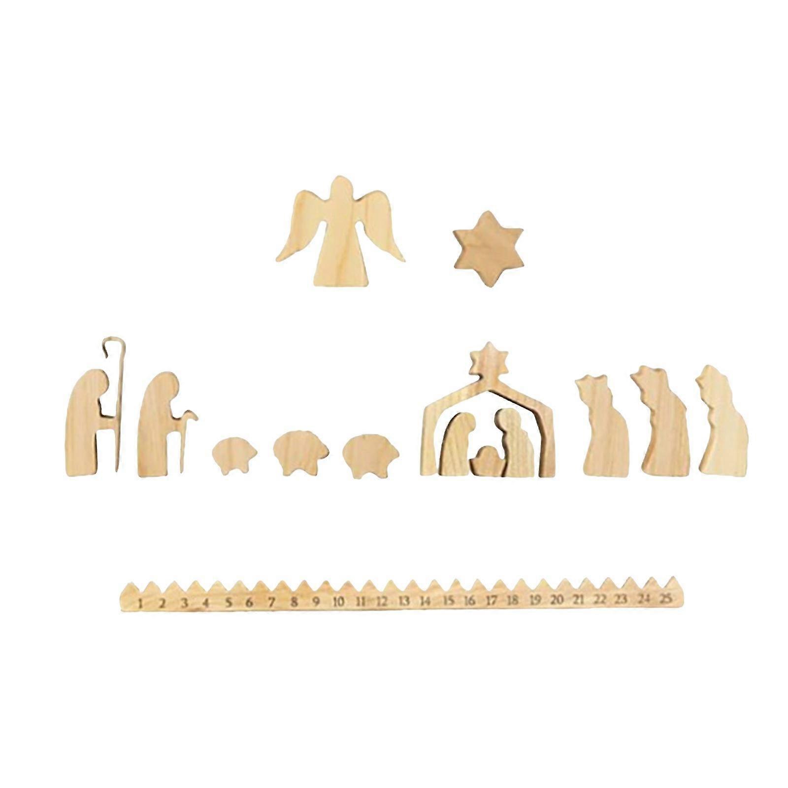 Cute Xmas Advent Calendar Desk Decoration Wood Ornament Background Decor Beige
