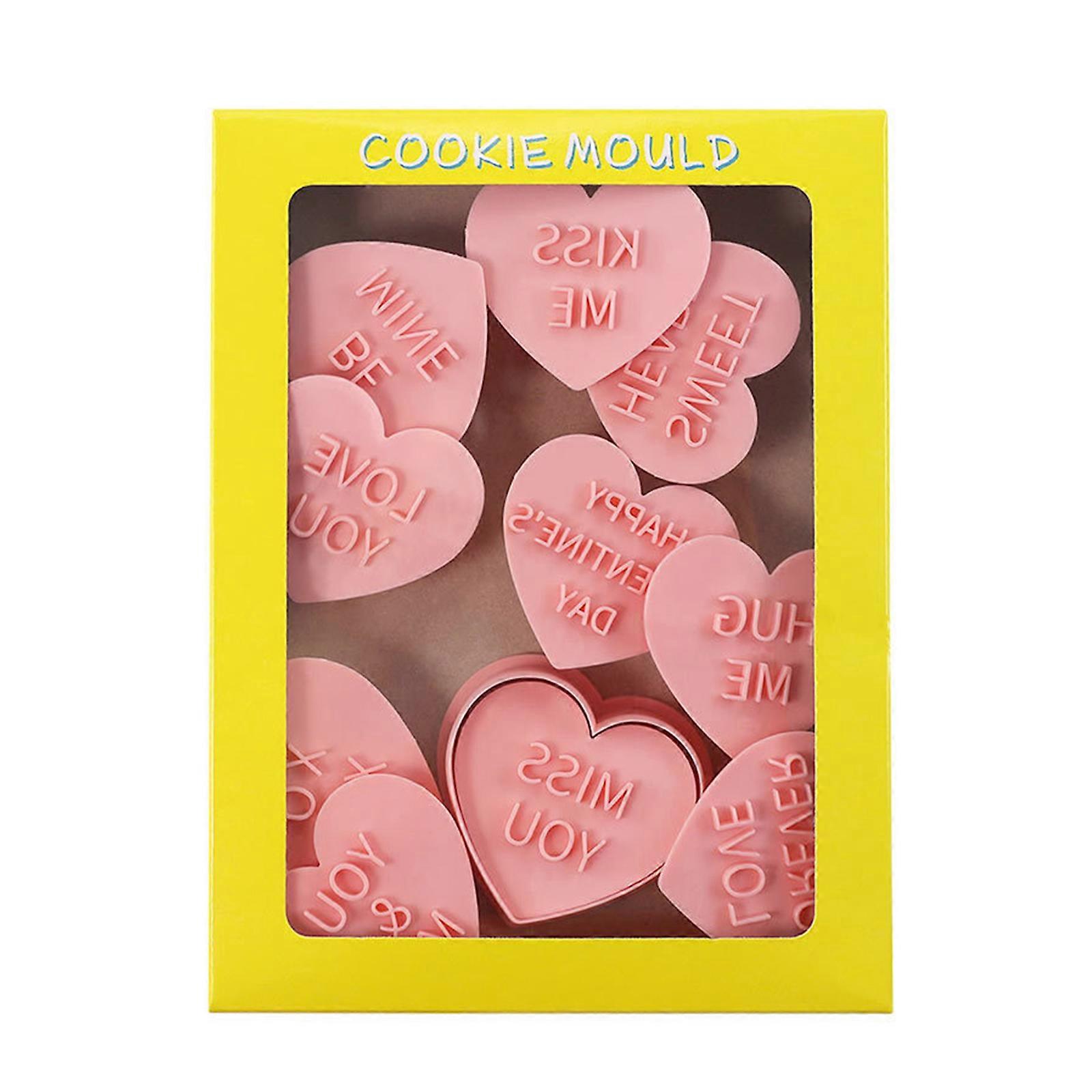 10 Pcs/set Heart Pattern Cookie Cutters 3D Cartoon Pressable Biscuit Mold Cookie Stamp Kitchen Baking Pastry Bakeware Multicolor