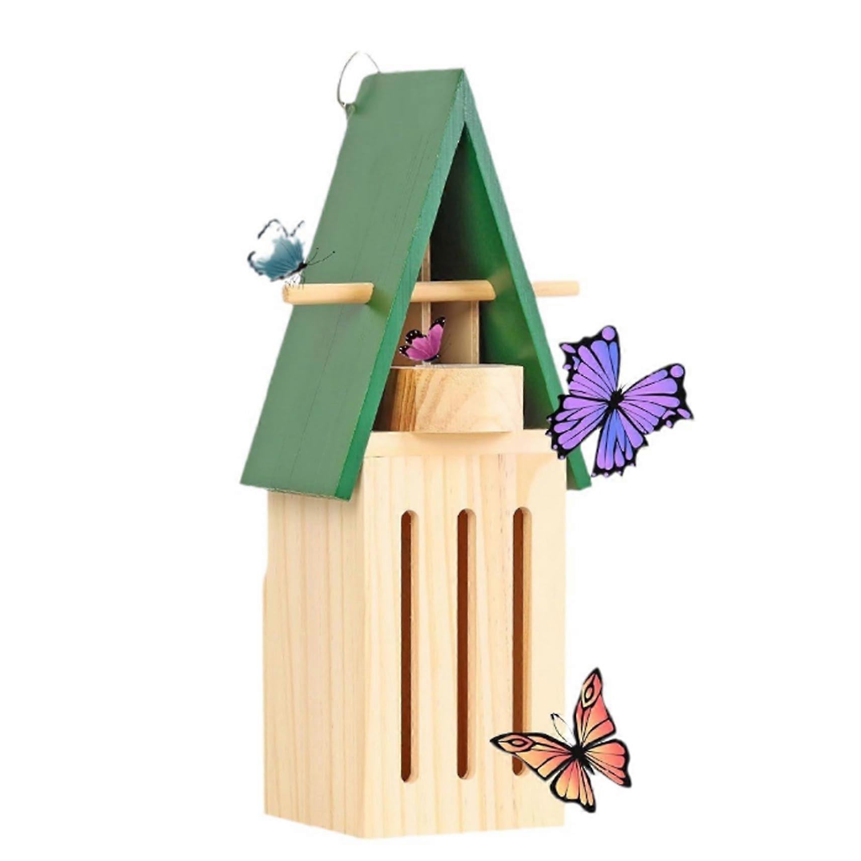 Wooden Garden Butterfly House 30 x 8.9 cm, Habitat With Food And Water Dispenser, Easy To Clean, Rainproof And Windproof
