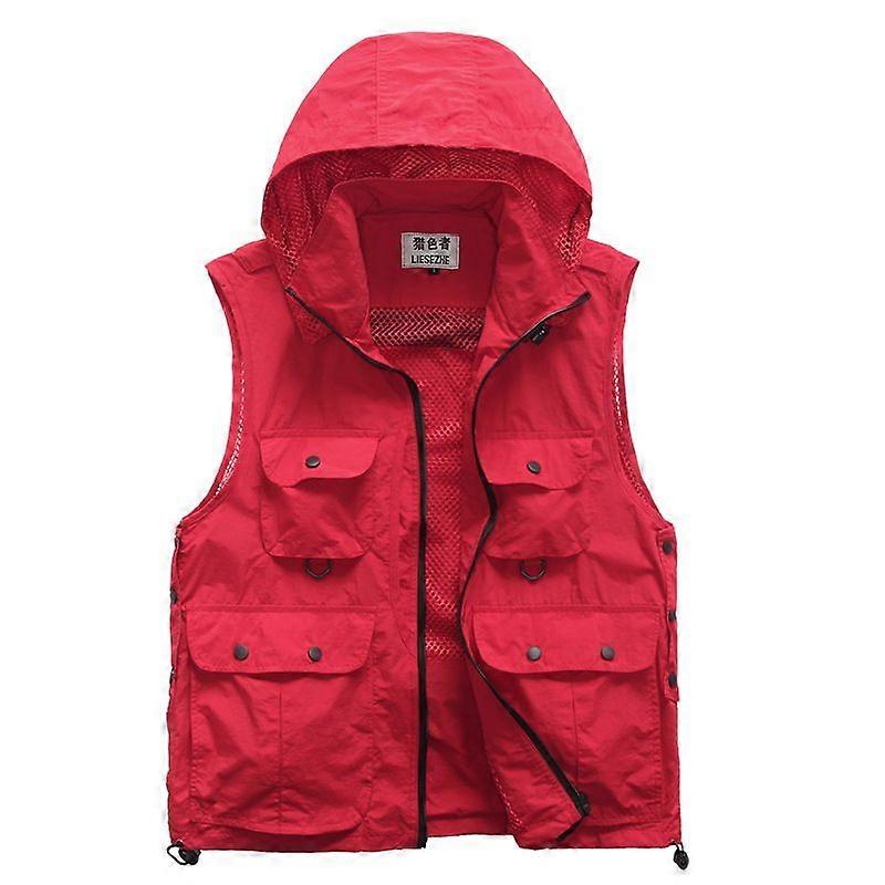 Mens Hooded Mesh Multiple Pockets Traveling Vest