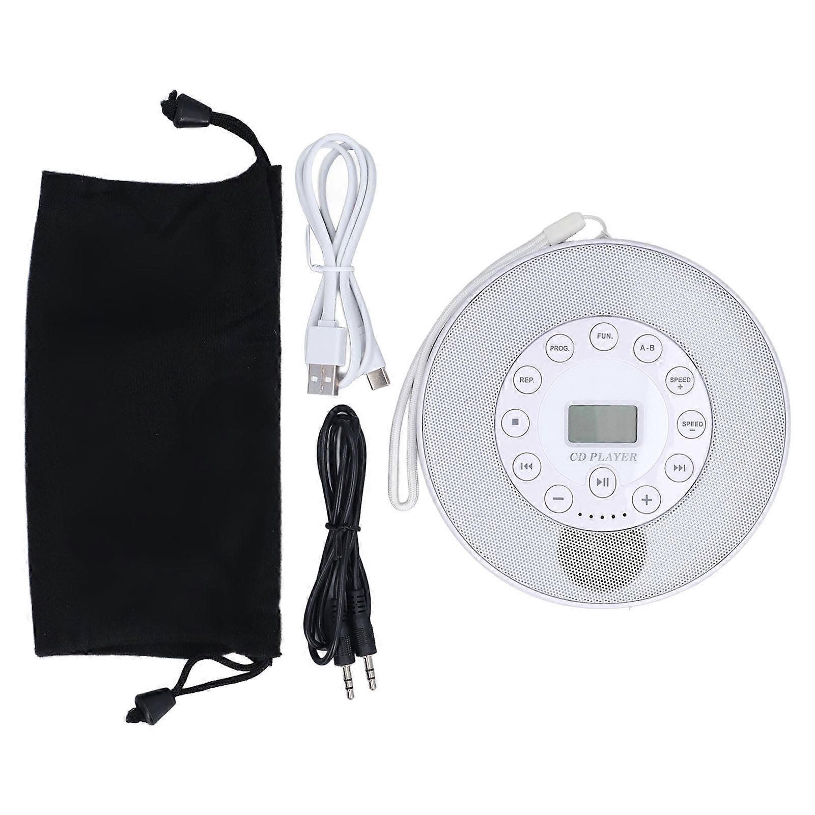 Portable CD Player with Speakers Anti Skip 1500mAh Rechargeable CD Player for CD CD RW MP3 White Without BT