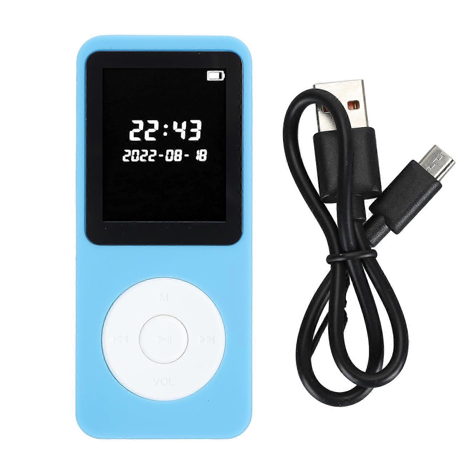 Bluetooth 5.0 MP3 Player with HiFi Sound, FM Radio, Recorder, Alarm Clock, Blue, No Card