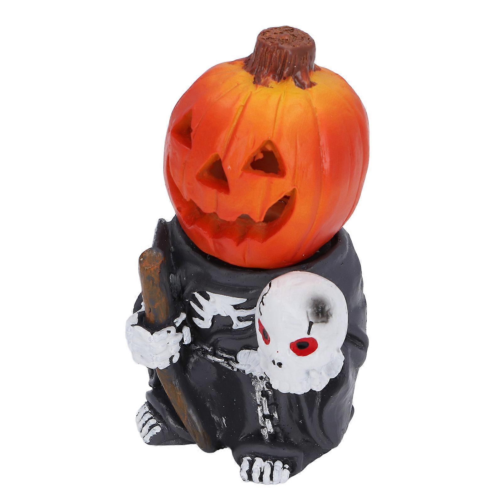 カボチャの頭のスケルトン置物ミニLEDライトアップテーブルデコレーション面白い分離ボディ像ホリデーパーティーの飾りC