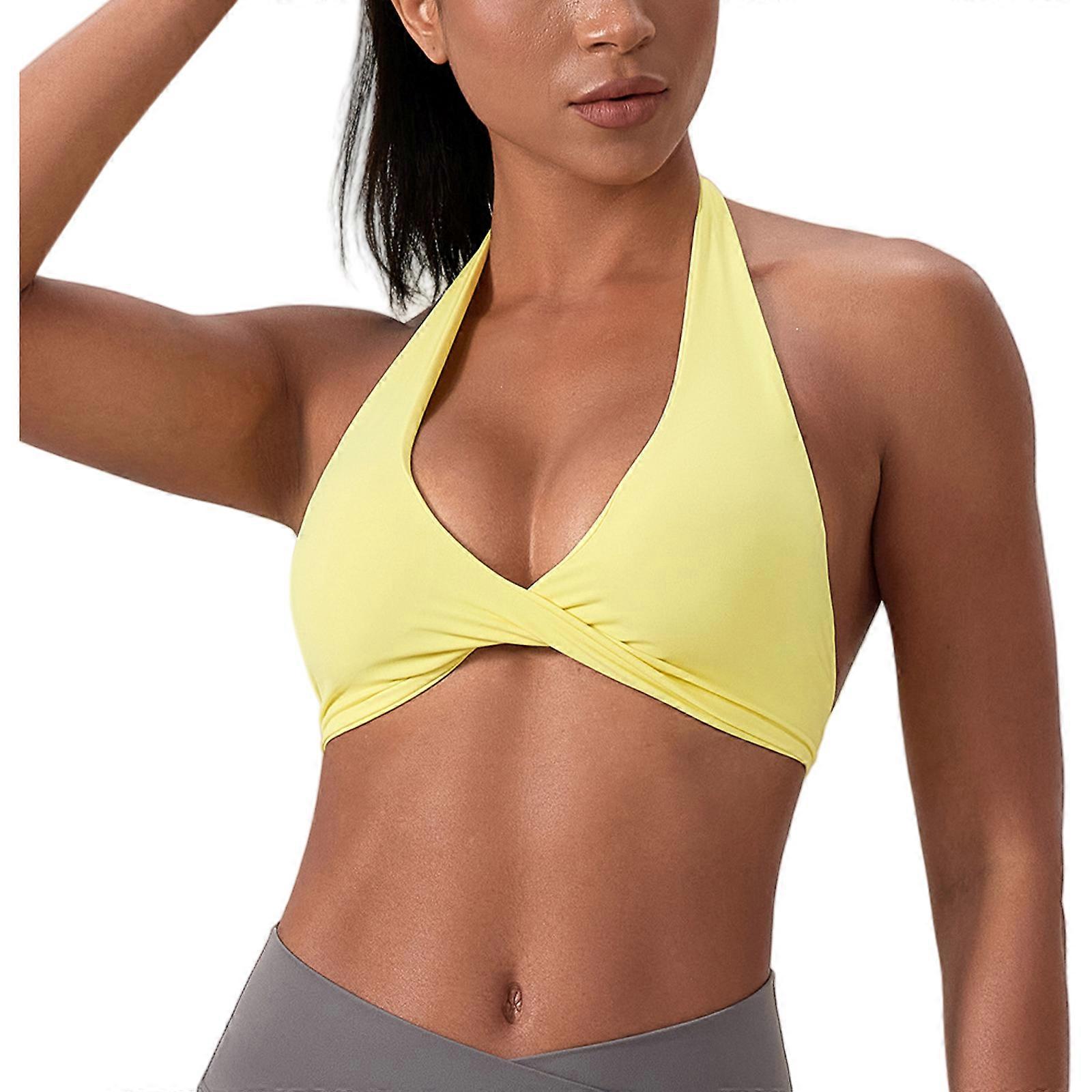 سلك مجاني قابل للبساط ملابس السباحة أعلى حمالة صدر اليوغا الرطوبة فتل النسيج خفيفة الوزن ملابس البحر للنشاط الرياضي في الهواء الطلق أصفر XL