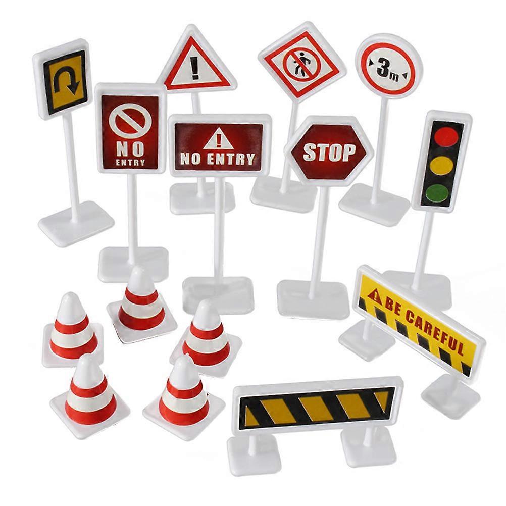 Model 15 Piece Set Signal Light Toys for Playing with Assorted Color Plastic Road Signs