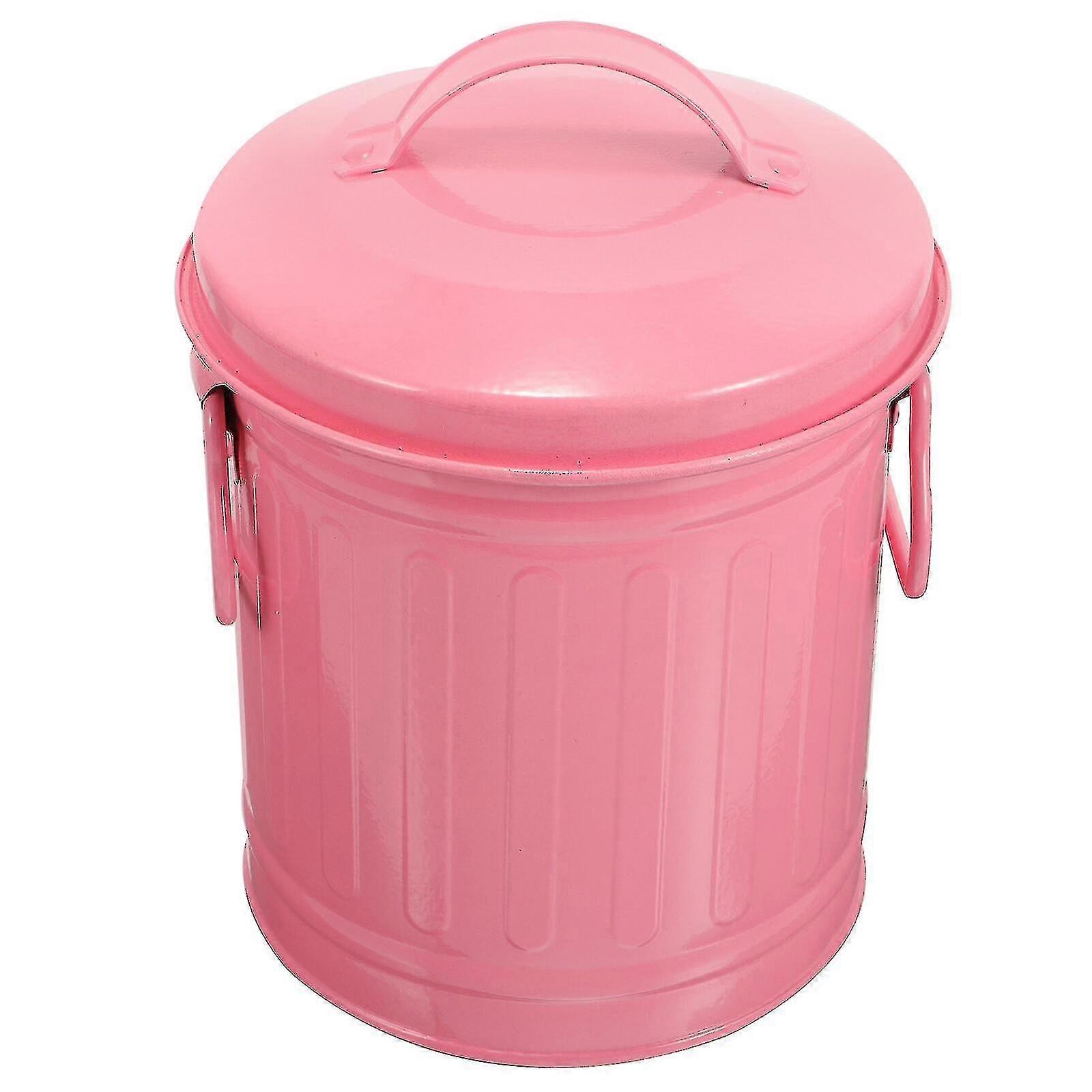 Metal Tabletop Waste Bin with Lid, Small Garbage Can for Office Home Desk, Multi-Use Flower Pot