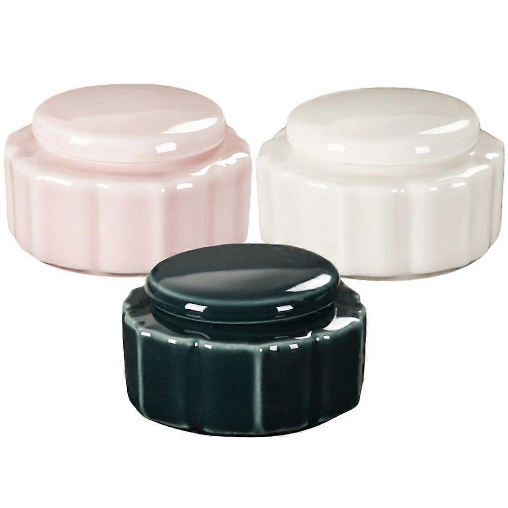 3Pcs Empty Ceramic Lip Balm Container Face Cream Jars with Lids Round Cosmetic Storage Containers