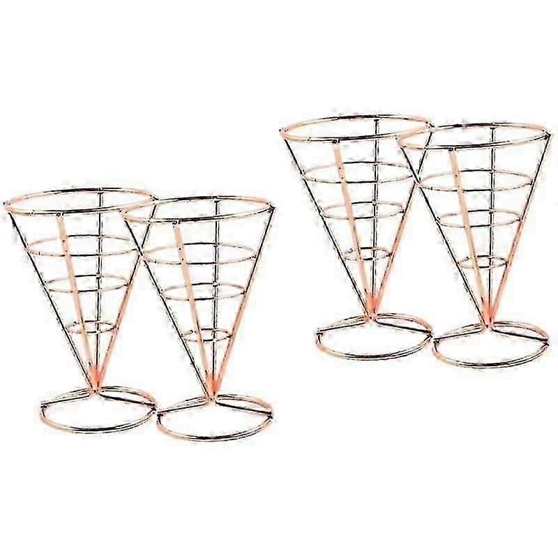 4 Pcs Rose Gold Metal Cone Racks for Chicken & Fries Display