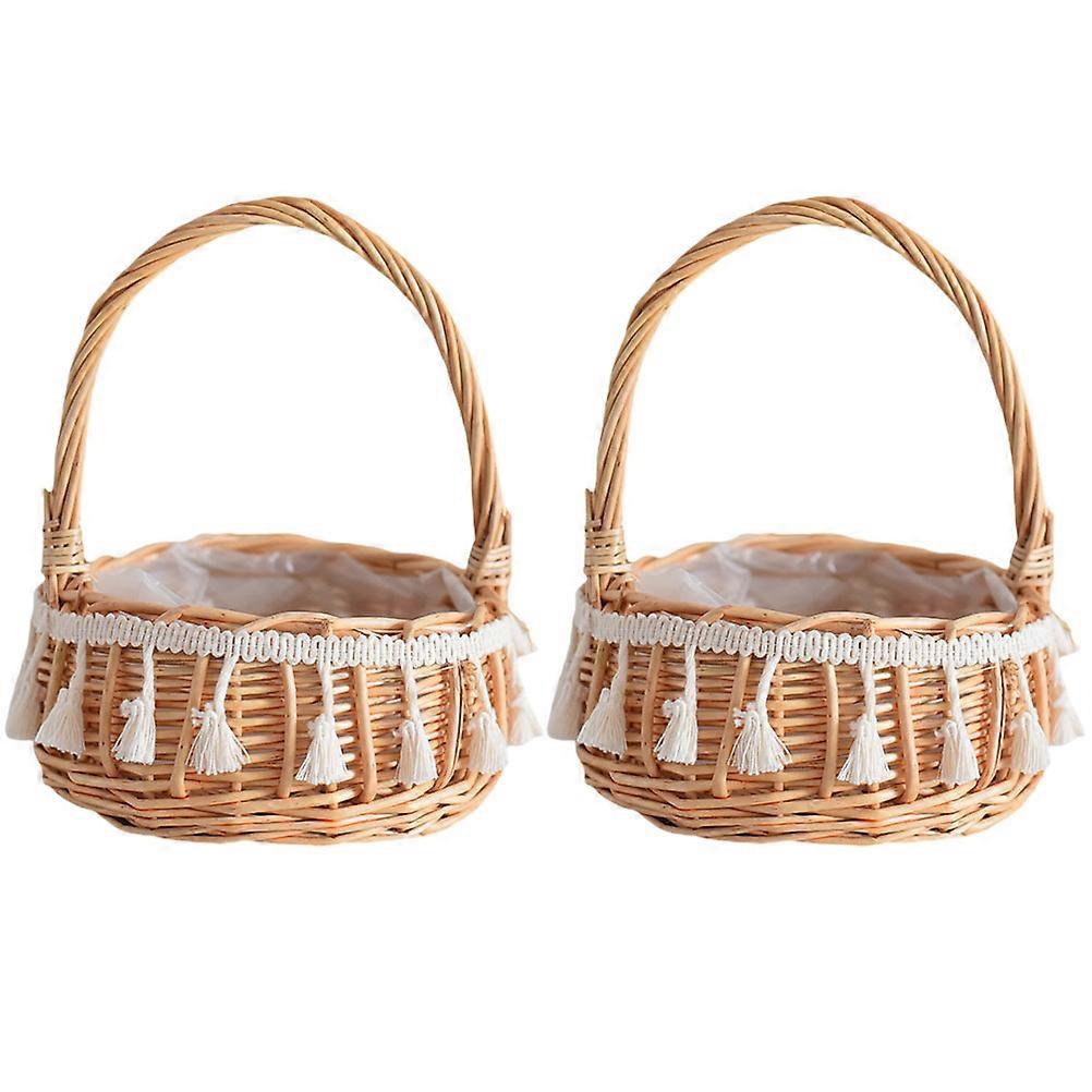 2pcs Woven Flower Girl Baskets Lightweight Rustic Rattan Baskets for Weddings Easter Decor Daily Use Storage Easy to Carry