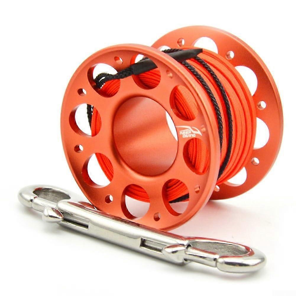 Diving equipment accessories, reliable spool made of aluminum alloy with comfortable handle and strong connection hook (15 m, orangered)