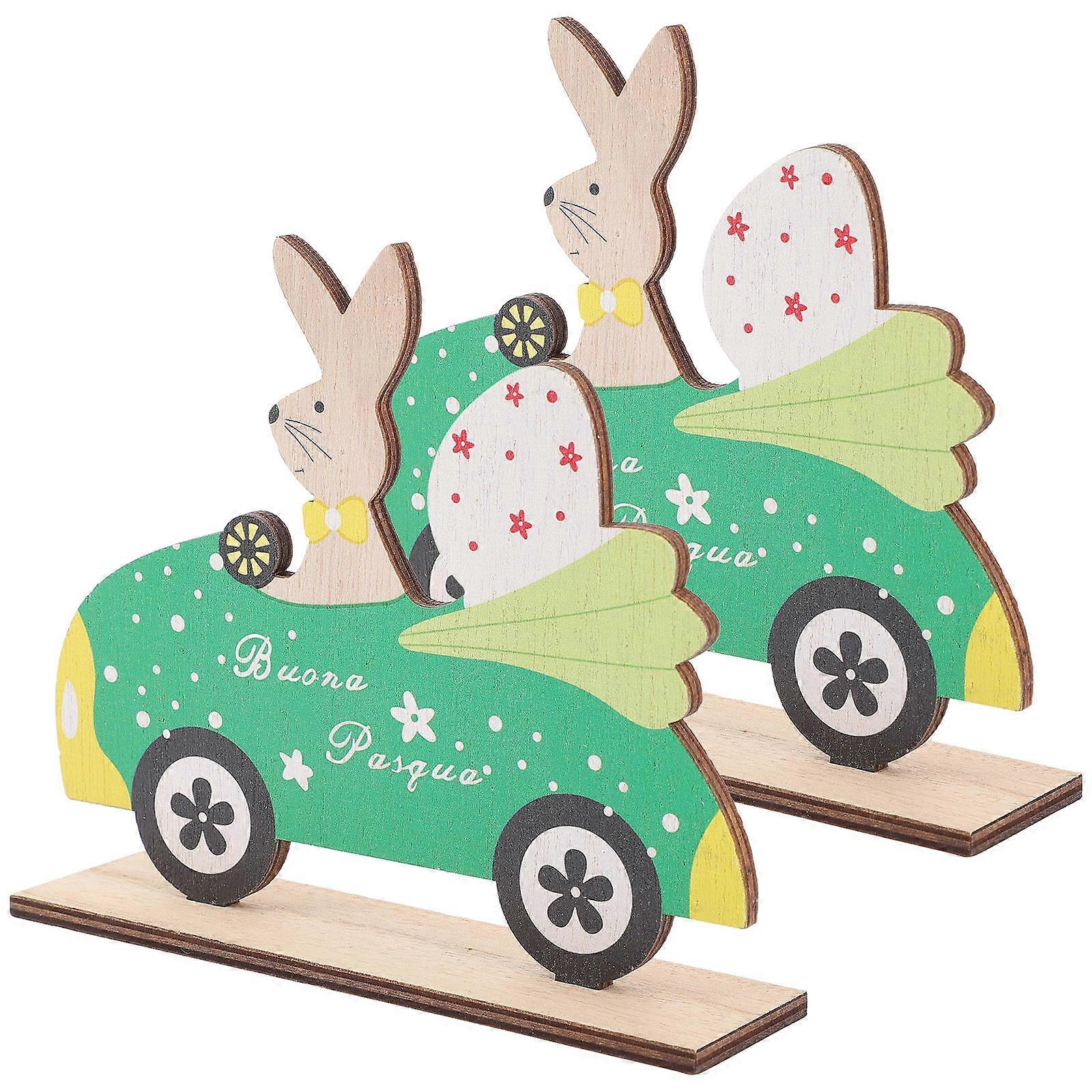 Easter Wood Table Sign Rabbit Decoration for 2Pcs Cute Desktop Ornaments