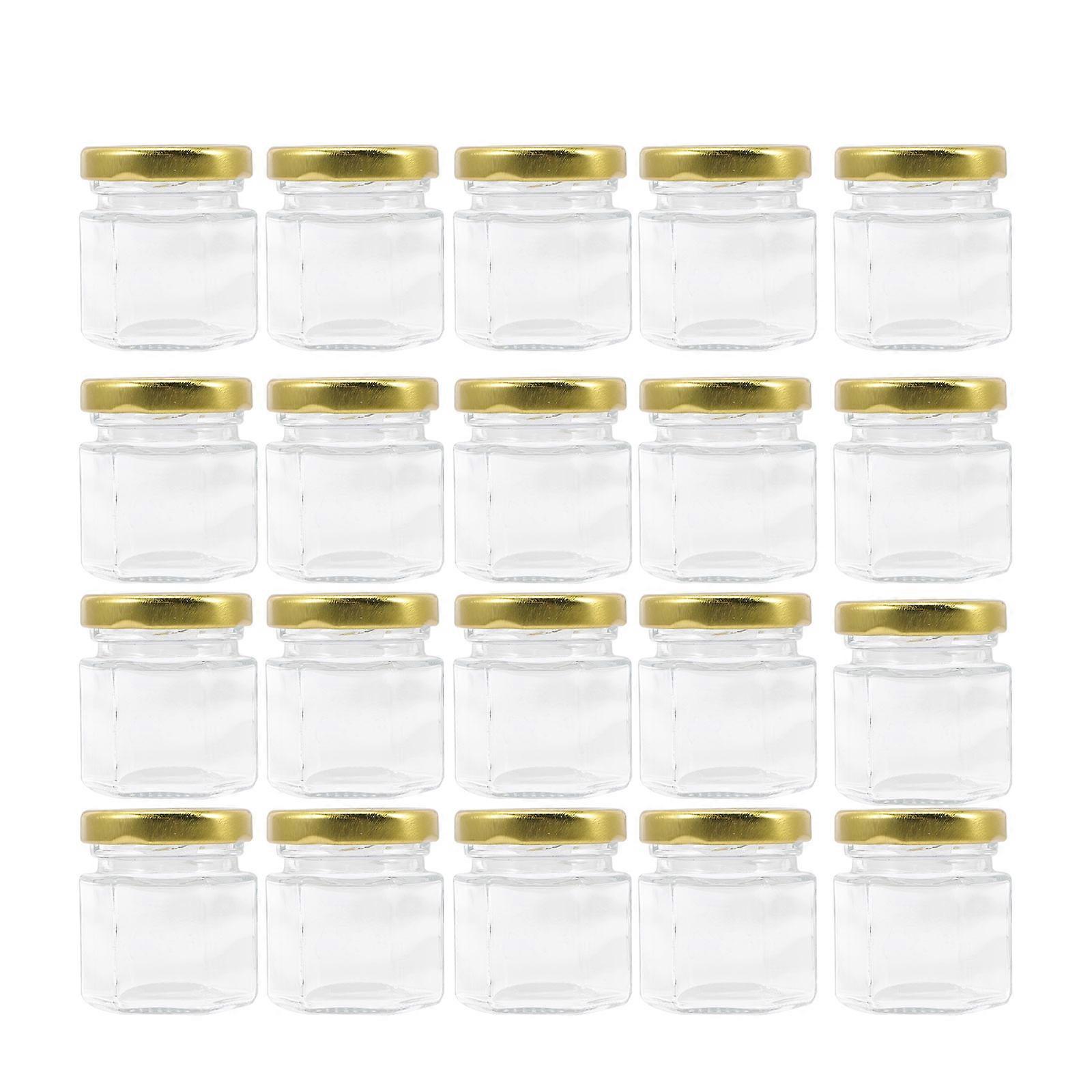 20pcs Hexagon Glass Honey Jars with Lids – Small Transparent Leak Proof Canning Containers for Food Storage, Wedding Favors, and Shower Gifts