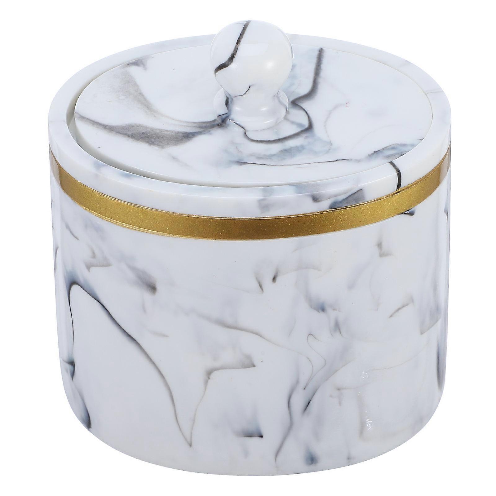 Marble Pattern Cotton Swabs Dispenser with Lid Compact Cosmetic Holder for Cotton Pads, Toothpicks & Moisture Storage Box for Bathroom Vanity &