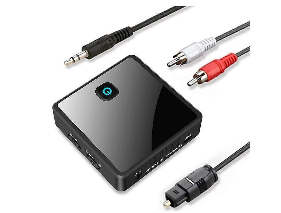 Bluetooth 5.0 Transmitter Receiver (Optical, 3.5mm AUX, RCA), Low Latency Wireless Audio Adapter Rechargeable Bluetooth AUX Adapter for TV PC Car/Home