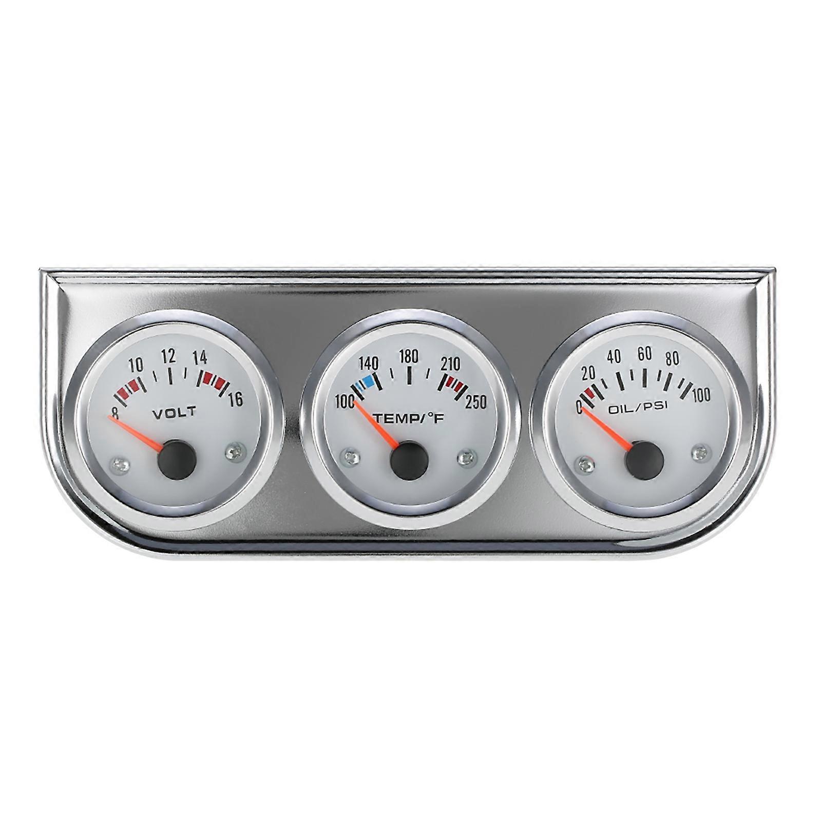 52mm Oil Pressure Gauge Water Temperature Voltmeter Chrome 3 in 1 Kit for Car Motorcycle