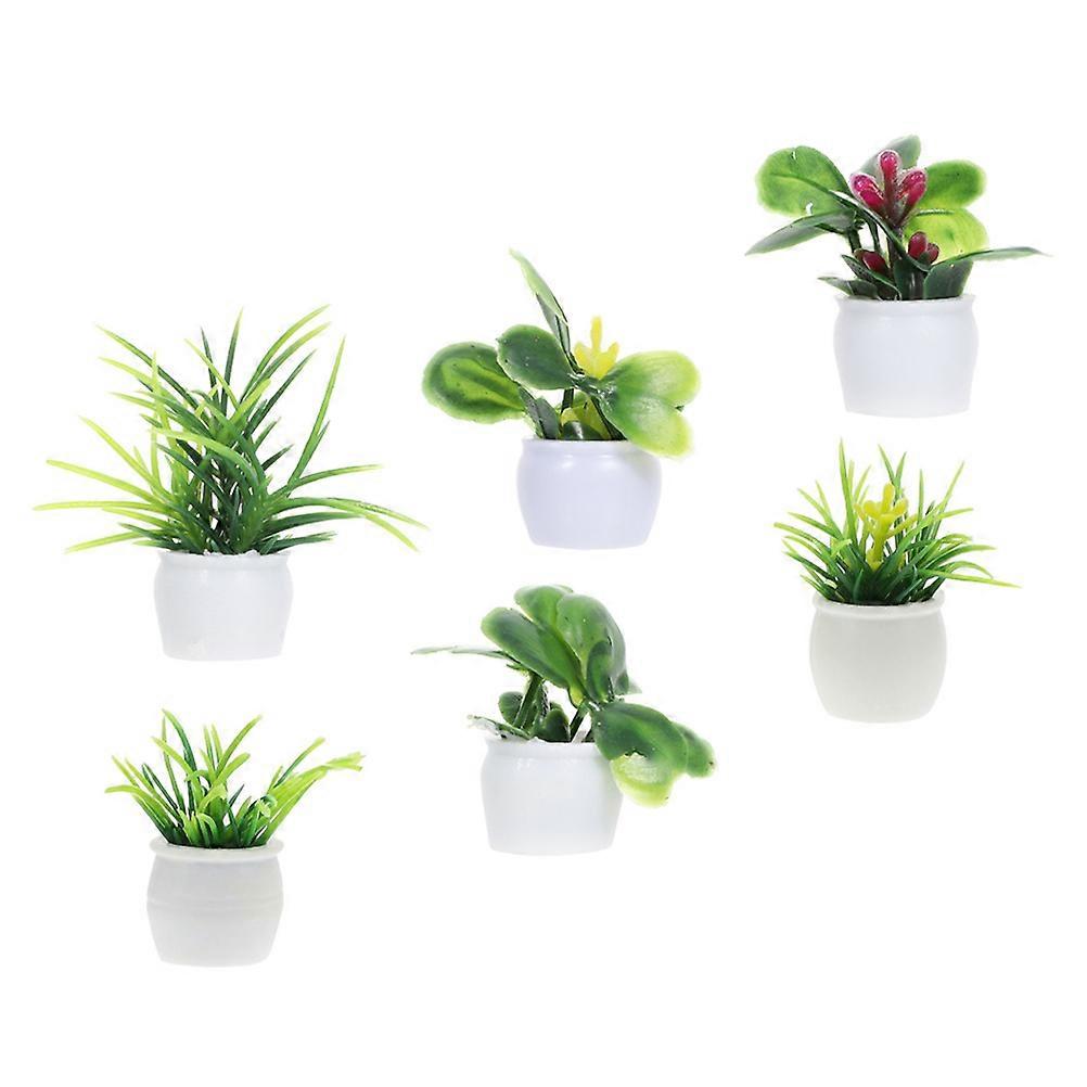 6pcs Plastic Miniature Plant Figurines for Dollhouse, Fairy Garden & Indoor Decor – Realistic Greenery, Modern Design